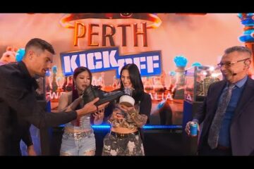 Rhea Ripley, IYO SKY, and Grayson Waller toast with a shoey: Crown Jewel 2025 Kickoff, Oct. 10, 2025
